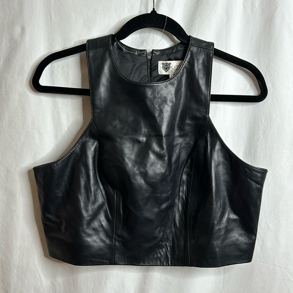 NWT Lita By Ciara Womens Black Lamb Leather Sleeveless Crop Top SIZE LARGE - Picture 2 of 7